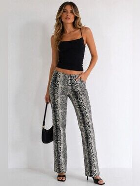 CACHE Snakeskin Print Straight Leg Pants Size 2 Y2K Animal Print